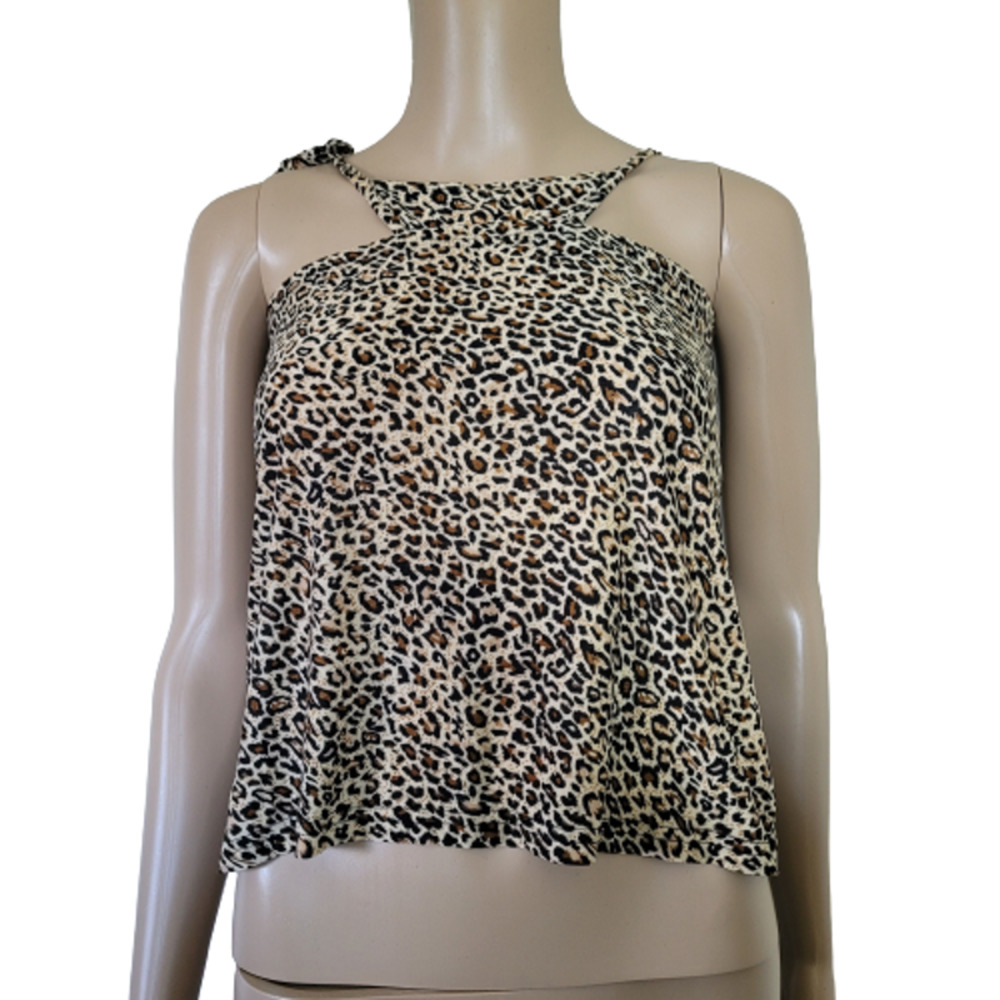 Shein Women Brown Leopard Print Sleeveless Halter Neck Cropped Top Size 6